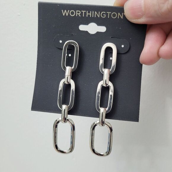 Brand New Worthington Silver Chain Earrings - Picture 3 of 5